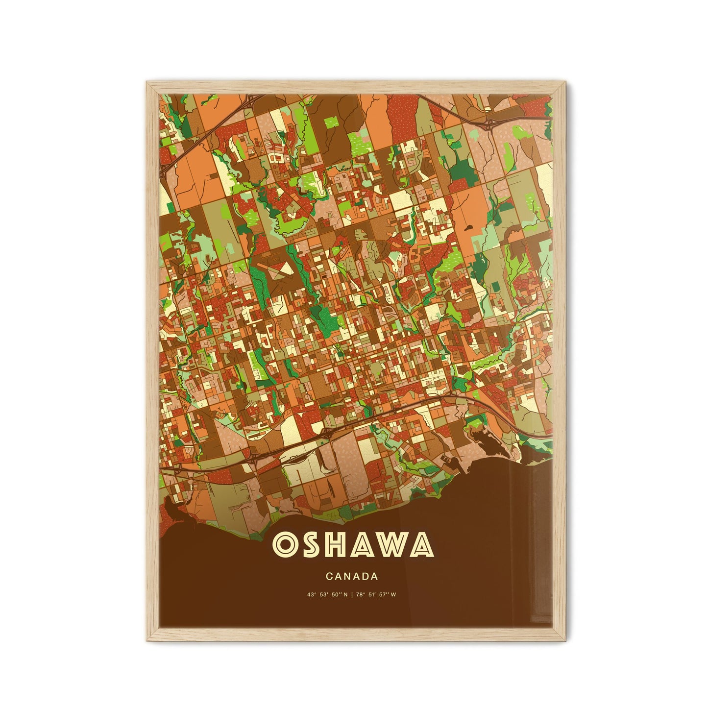 Colorful Oshawa Canada Fine Art Map Farmhouse
