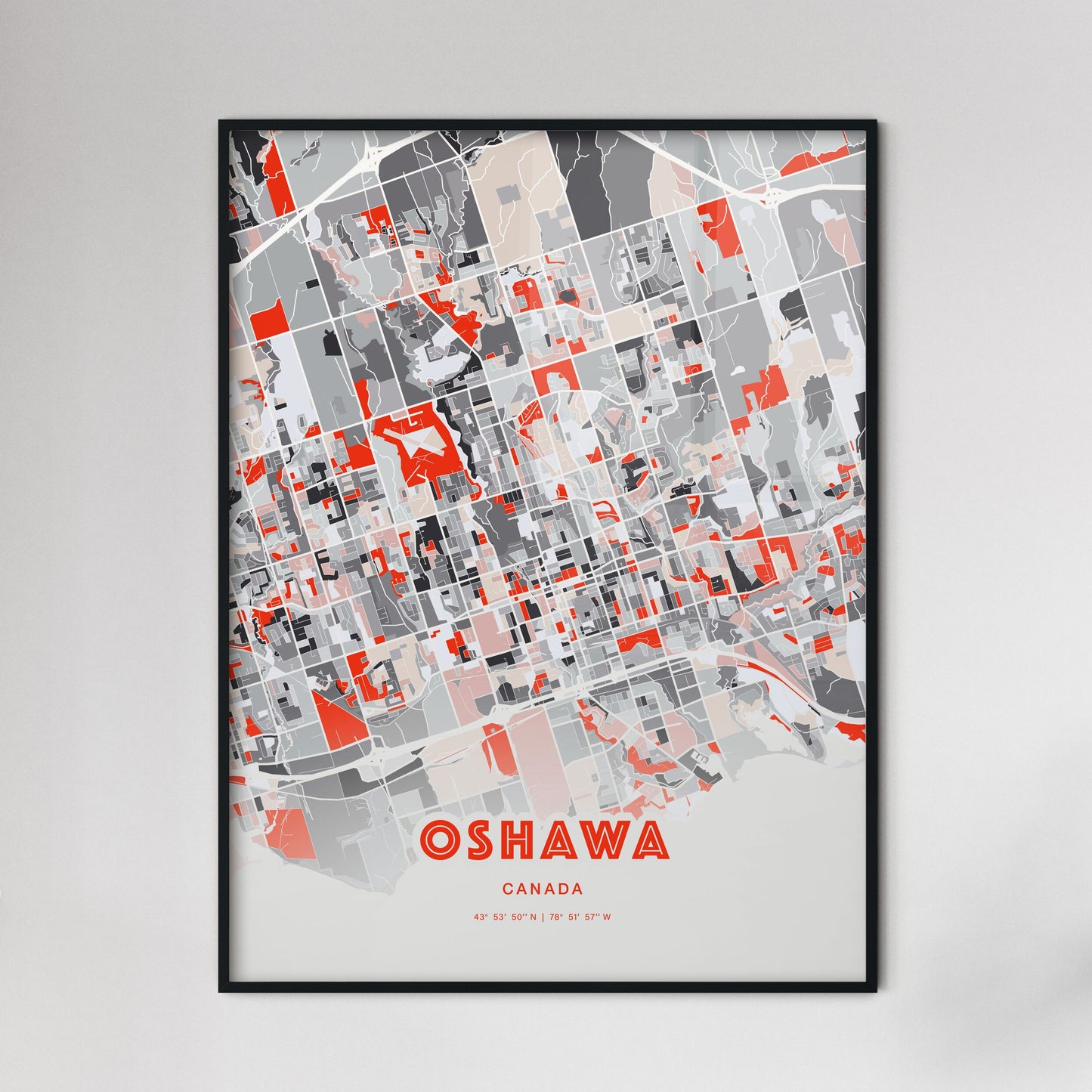 Colorful Oshawa Canada Fine Art Map Modern Expressive