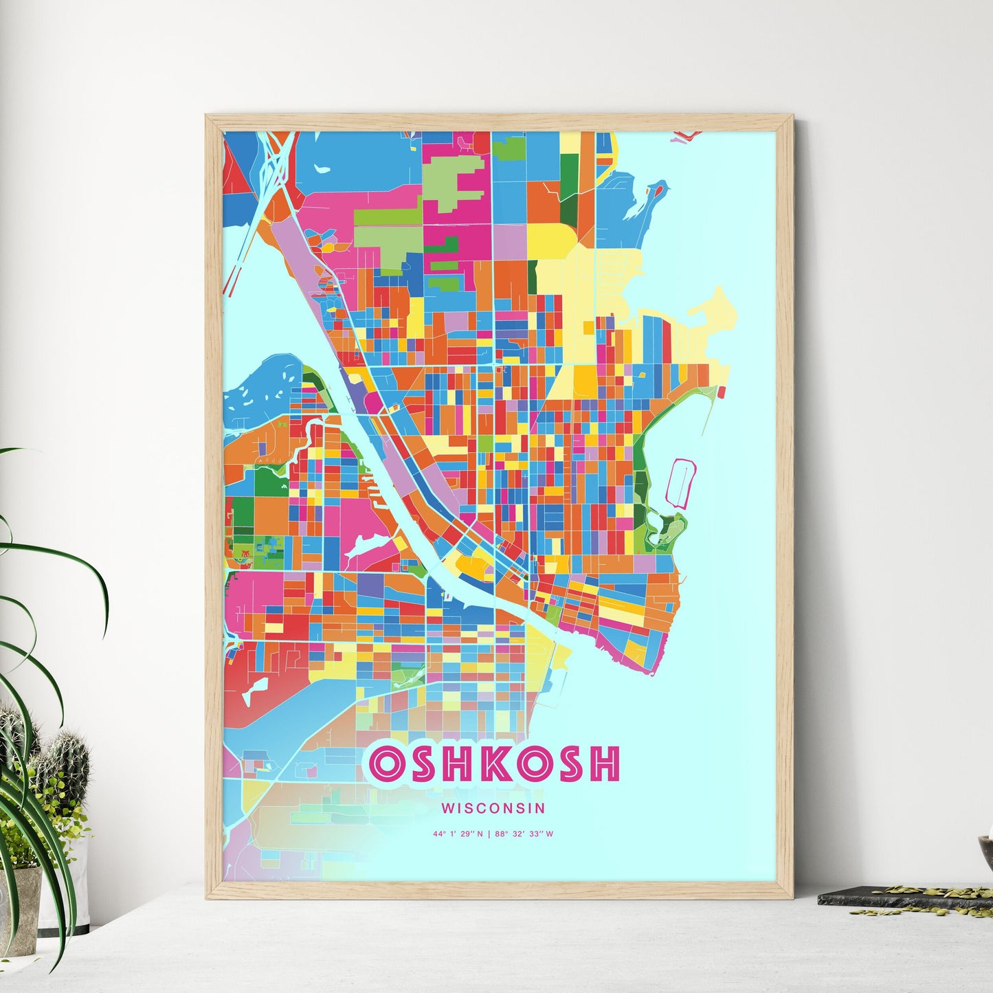 Colorful Oshkosh Wisconsin Fine Art Map Crazy Colors