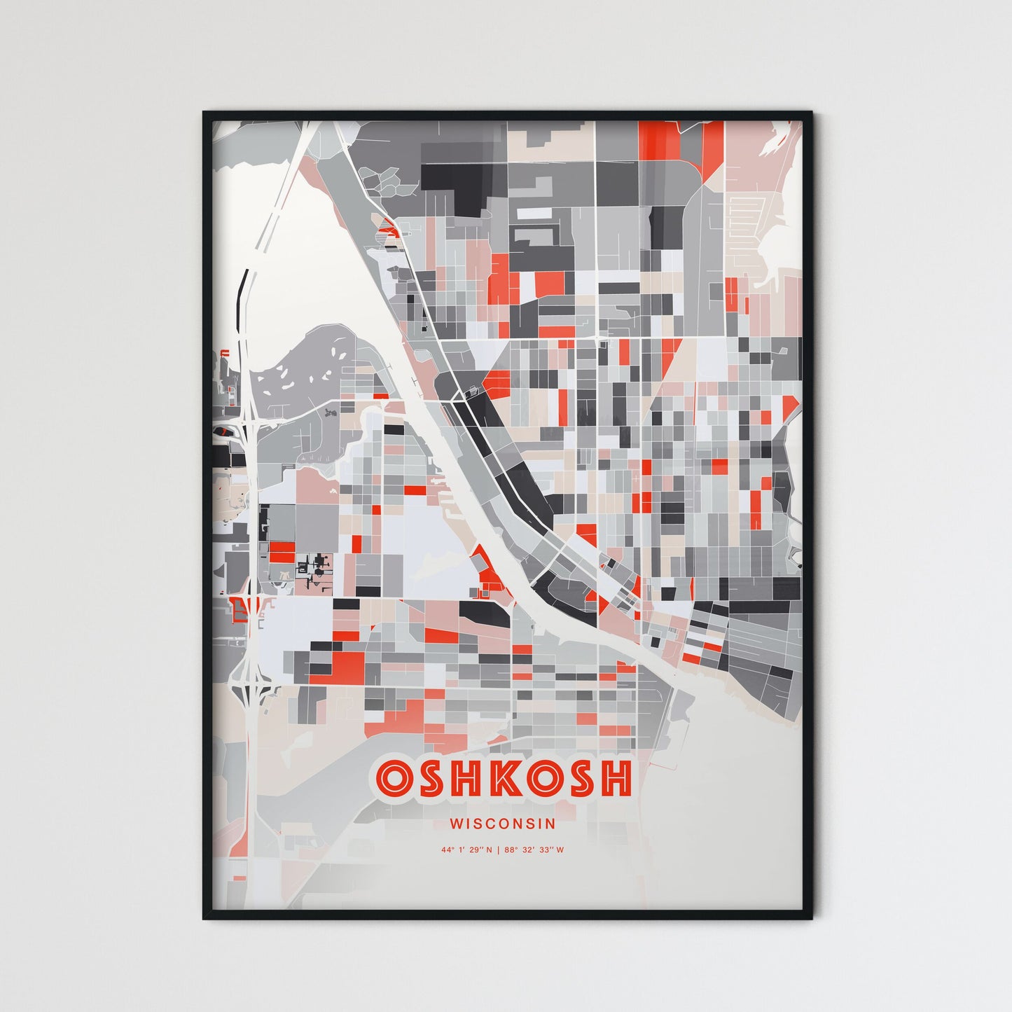 Colorful Oshkosh Wisconsin Fine Art Map Modern Expressive