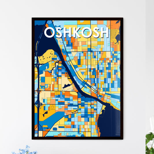 OSHKOSH WISCONSIN Vibrant Colorful Art Map Poster Blue Orange