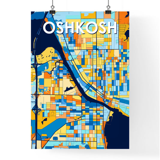 OSHKOSH WISCONSIN Vibrant Colorful Art Map Poster Blue Orange