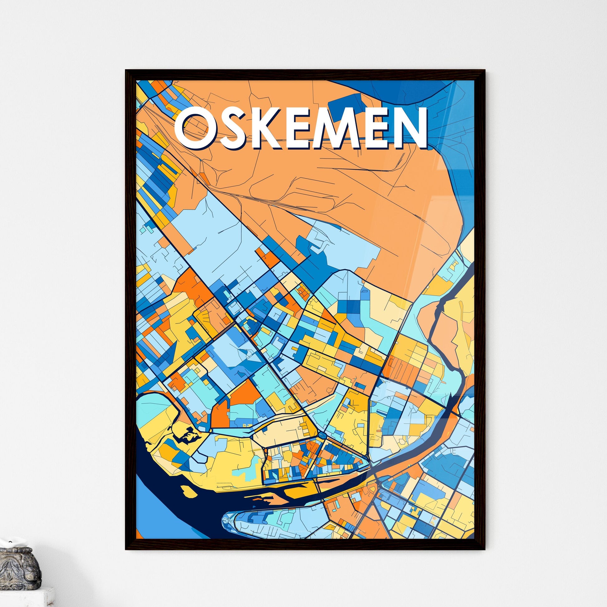 OSKEMEN KAZAKHSTAN Vibrant Colorful Art Map Poster Blue Orange