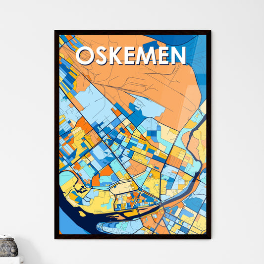 OSKEMEN KAZAKHSTAN Vibrant Colorful Art Map Poster Blue Orange