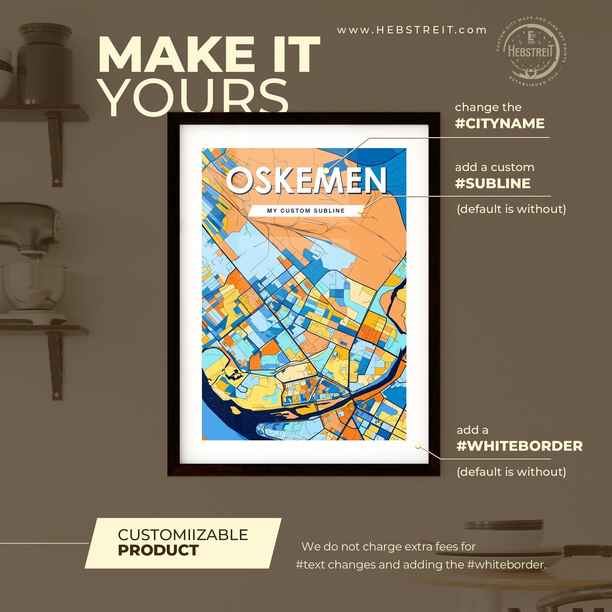 OSKEMEN KAZAKHSTAN Vibrant Colorful Art Map Poster Blue Orange