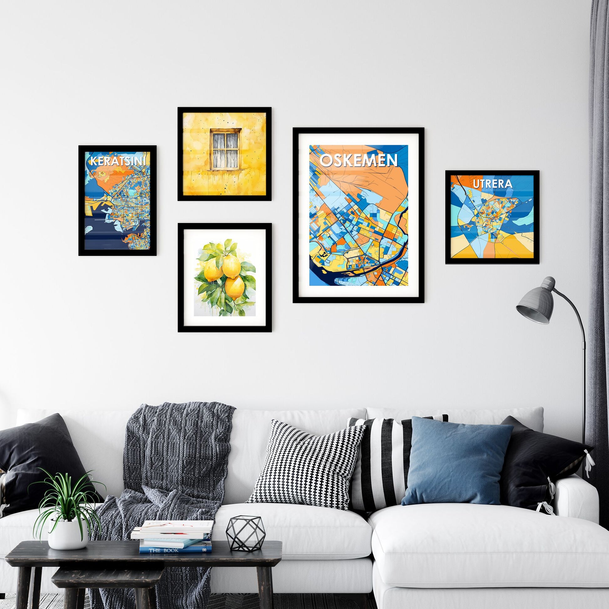 OSKEMEN KAZAKHSTAN Vibrant Colorful Art Map Poster Blue Orange
