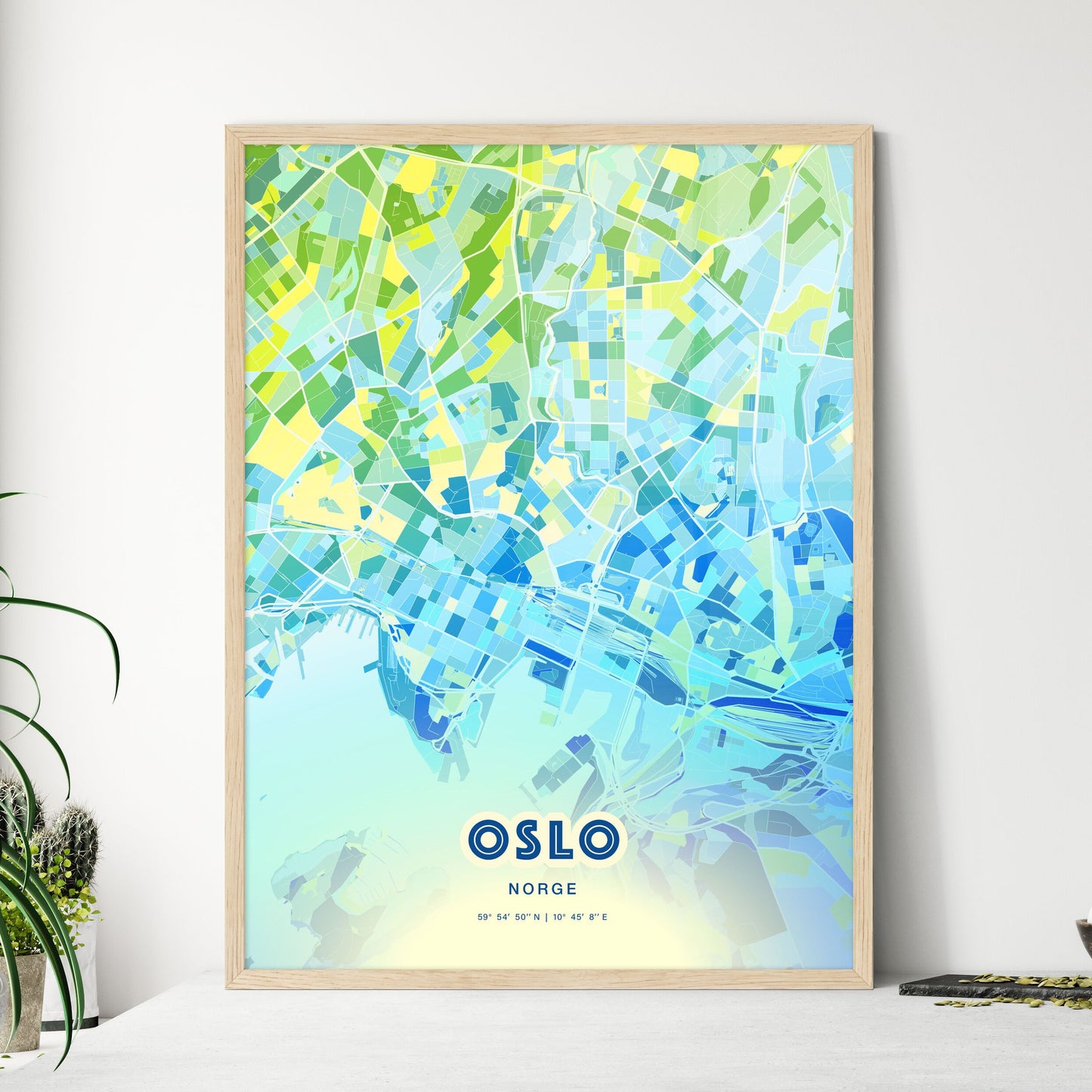 Colorful Oslo Norway Fine Art Map Cool Blue