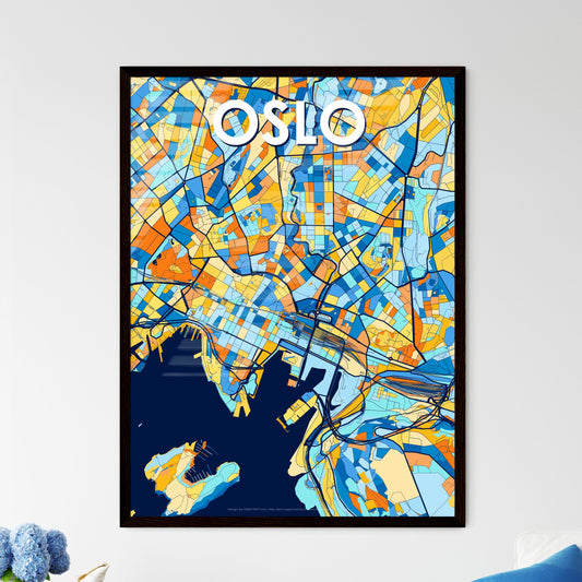 OSLO NORWAY Vibrant Colorful Art Map Poster Blue Orange