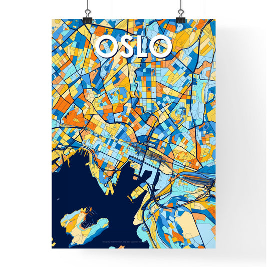 OSLO NORWAY Vibrant Colorful Art Map Poster Blue Orange