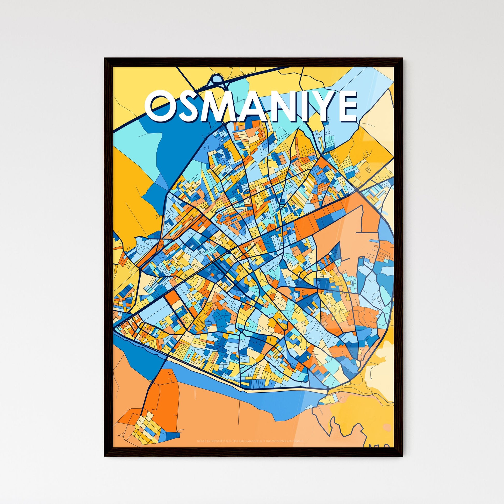 OSMANIYE TURKEY Vibrant Colorful Art Map Poster Blue Orange