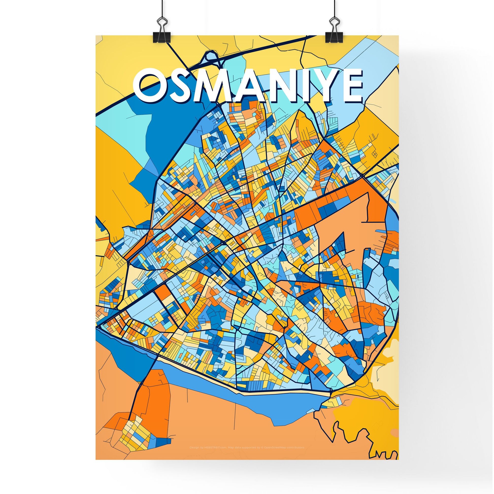 OSMANIYE TURKEY Vibrant Colorful Art Map Poster Blue Orange