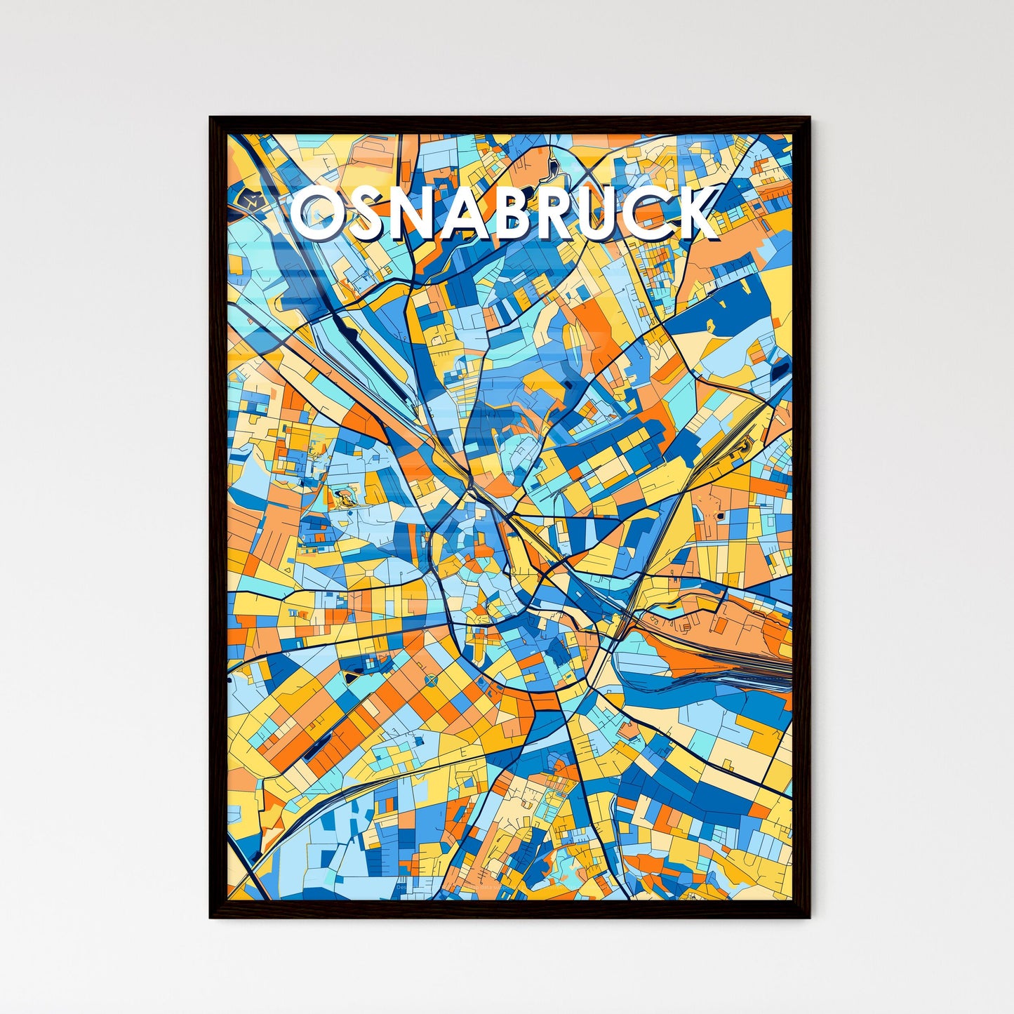 OSNABRUCK GERMANY Vibrant Colorful Art Map Poster Blue Orange