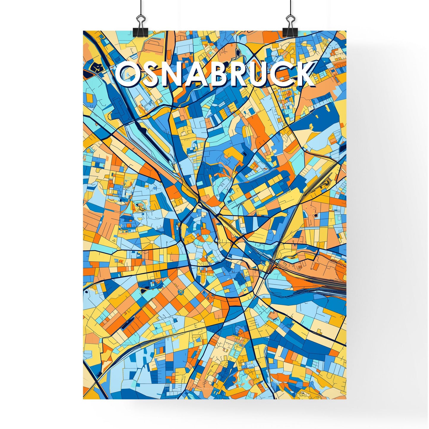 OSNABRUCK GERMANY Vibrant Colorful Art Map Poster Blue Orange