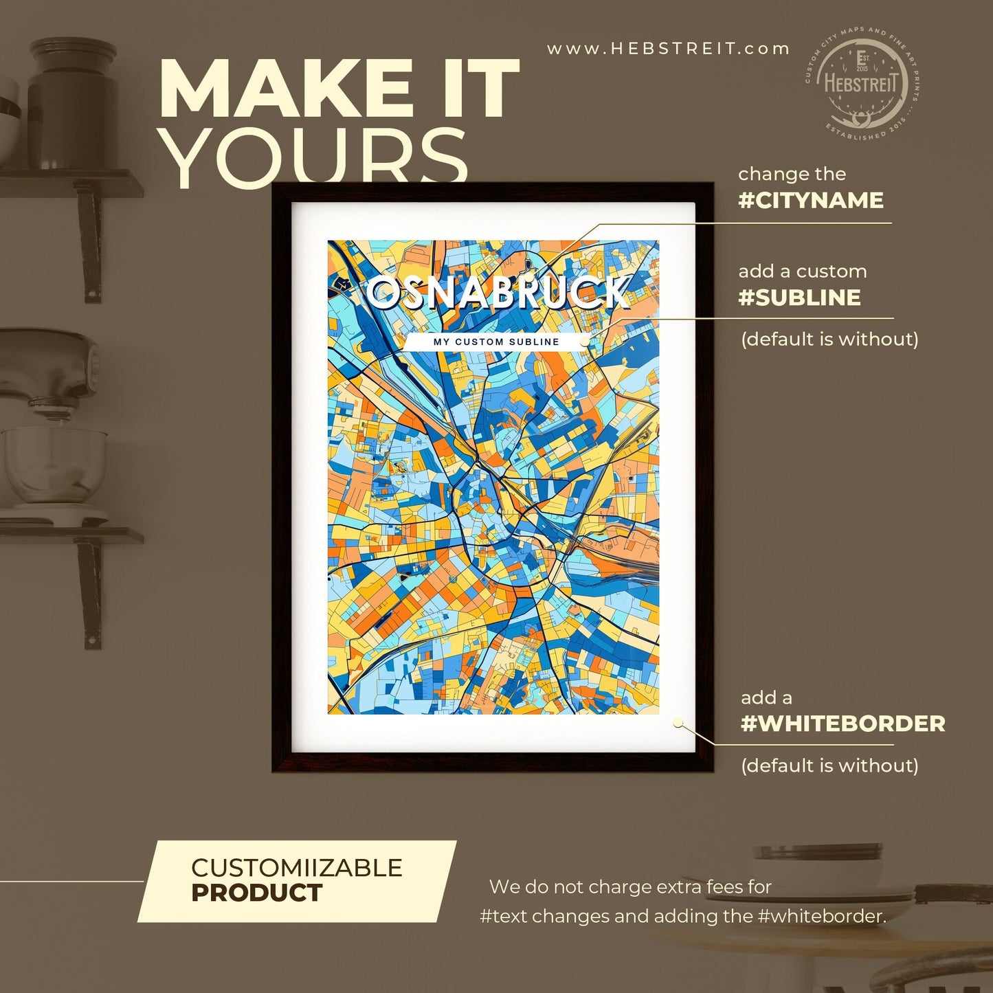 OSNABRUCK GERMANY Vibrant Colorful Art Map Poster Blue Orange