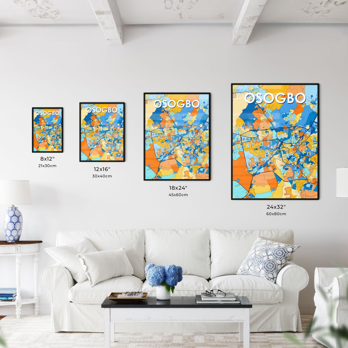 OSOGBO NIGERIA Vibrant Colorful Art Map Poster Blue Orange