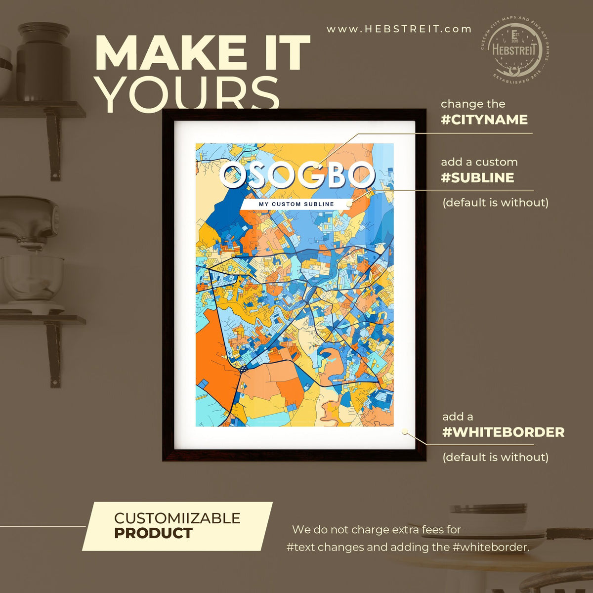 OSOGBO NIGERIA Vibrant Colorful Art Map Poster Blue Orange