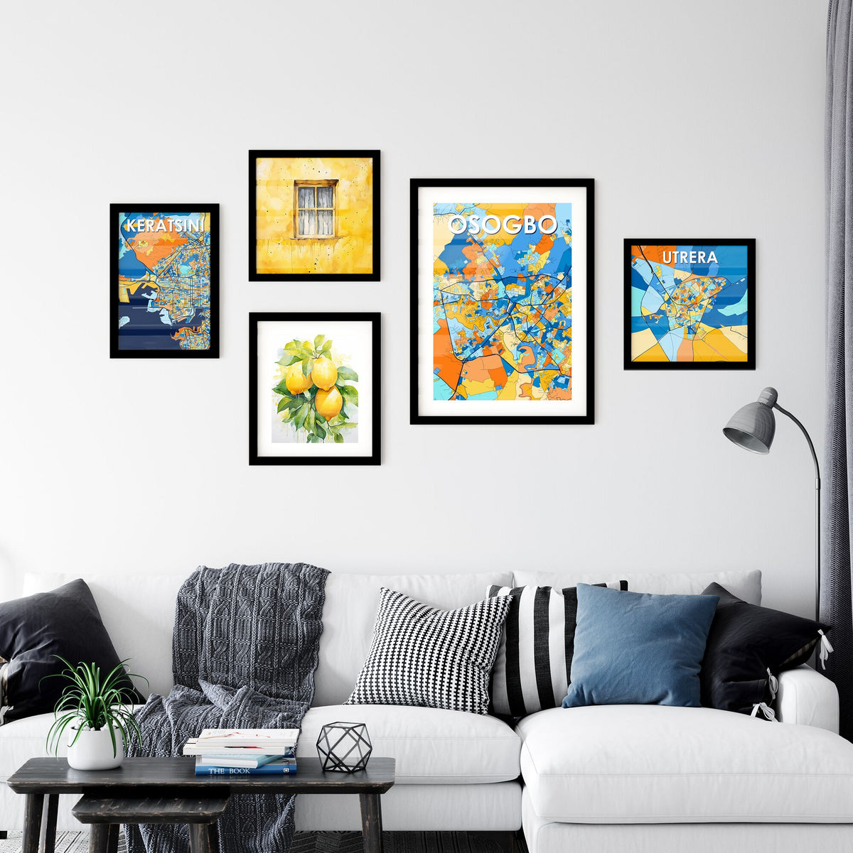 OSOGBO NIGERIA Vibrant Colorful Art Map Poster Blue Orange