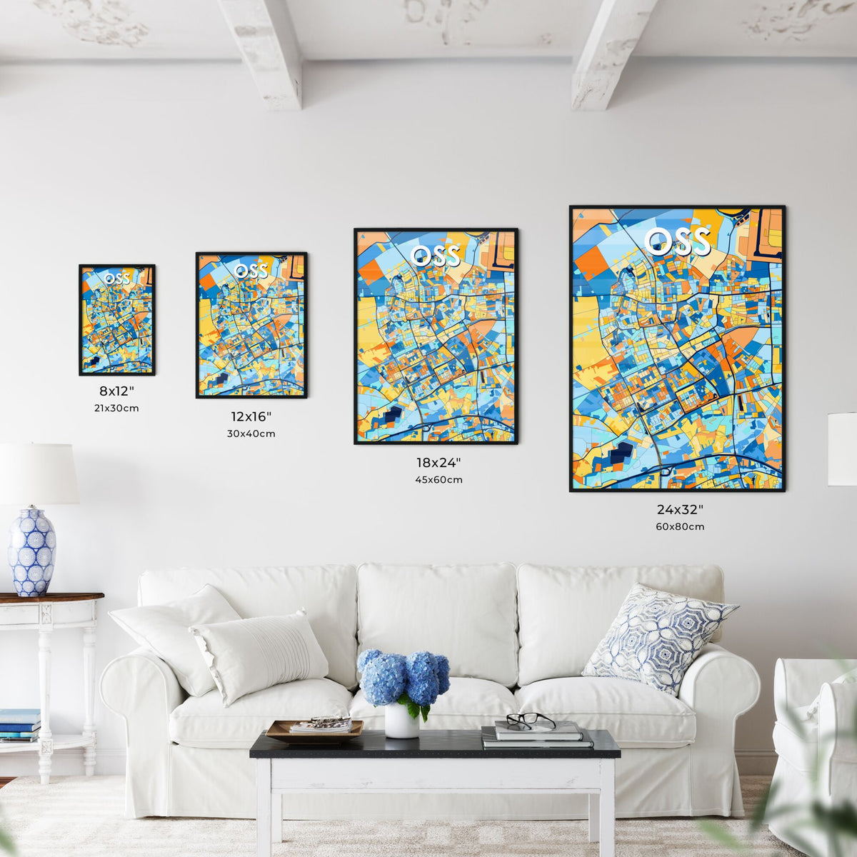 OSS NETHERLANDS Vibrant Colorful Art Map Poster Blue Orange
