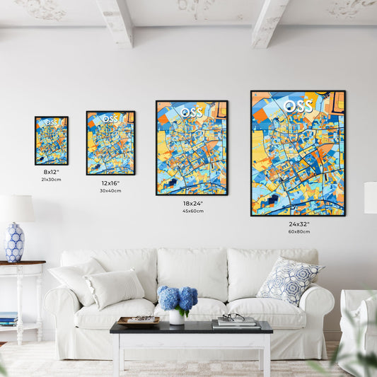 OSS NETHERLANDS Vibrant Colorful Art Map Poster Blue Orange