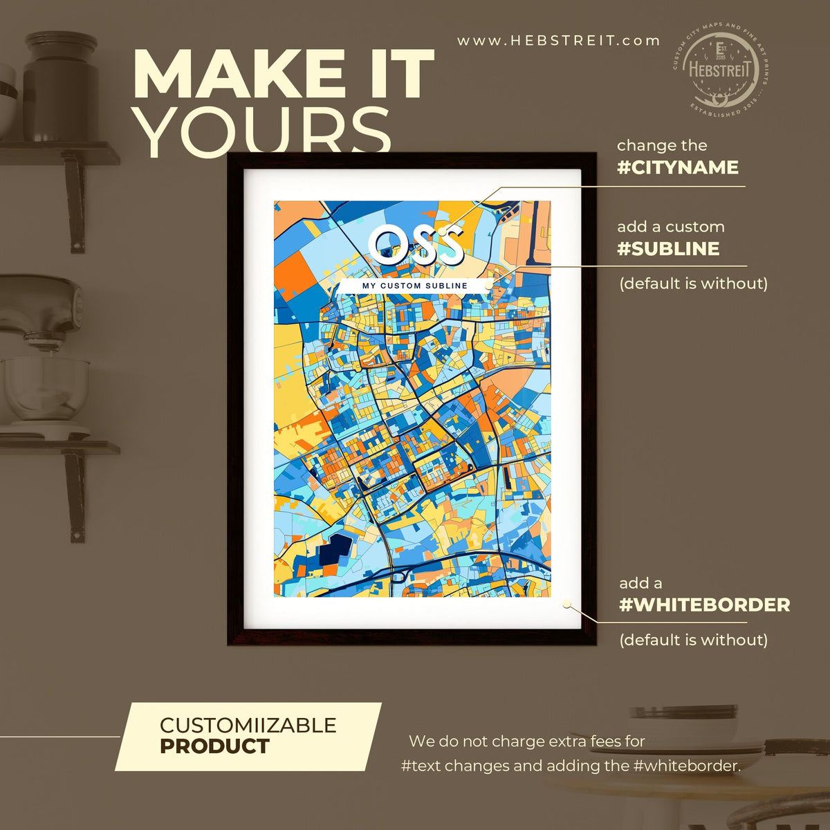 OSS NETHERLANDS Vibrant Colorful Art Map Poster Blue Orange