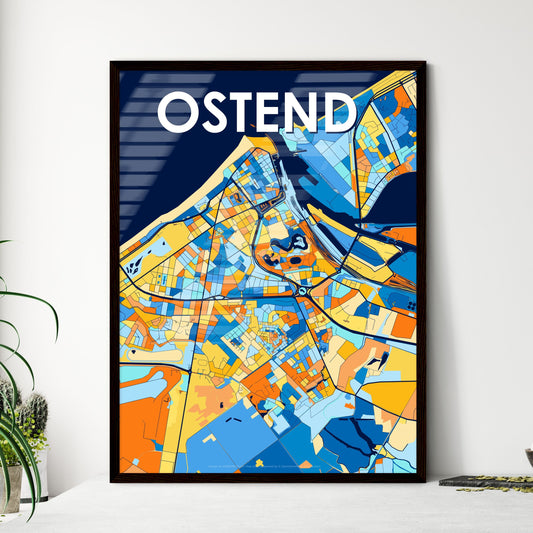 OSTEND BELGIUM Vibrant Colorful Art Map Poster Blue Orange