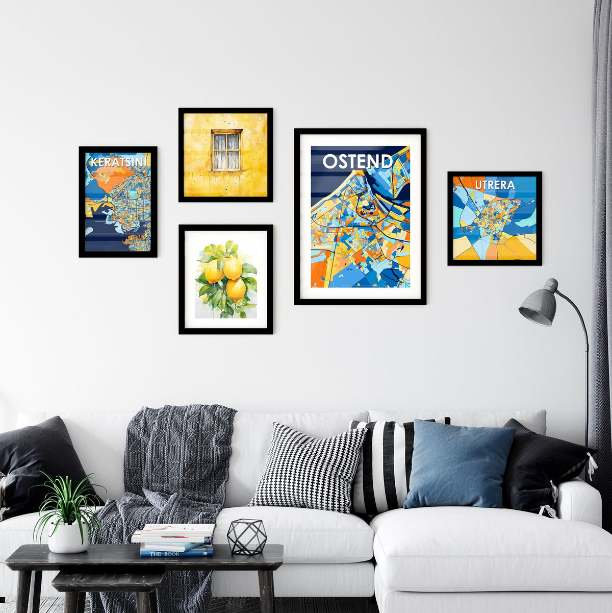 OSTEND BELGIUM Vibrant Colorful Art Map Poster Blue Orange