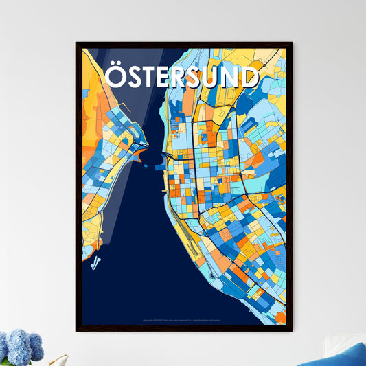 ÖSTERSUND SWEDEN Vibrant Colorful Art Map Poster Blue Orange