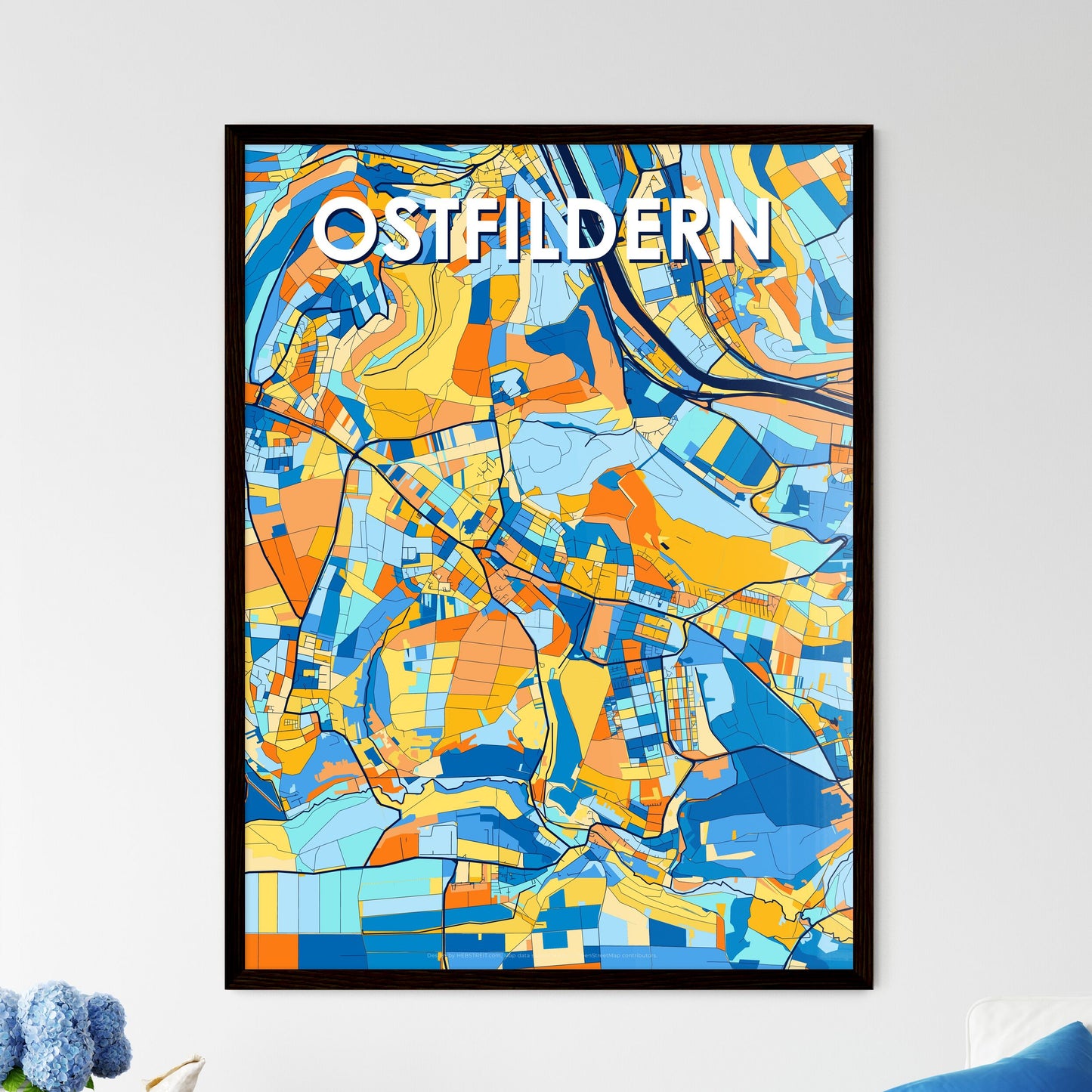 OSTFILDERN GERMANY Vibrant Colorful Art Map Poster Blue Orange