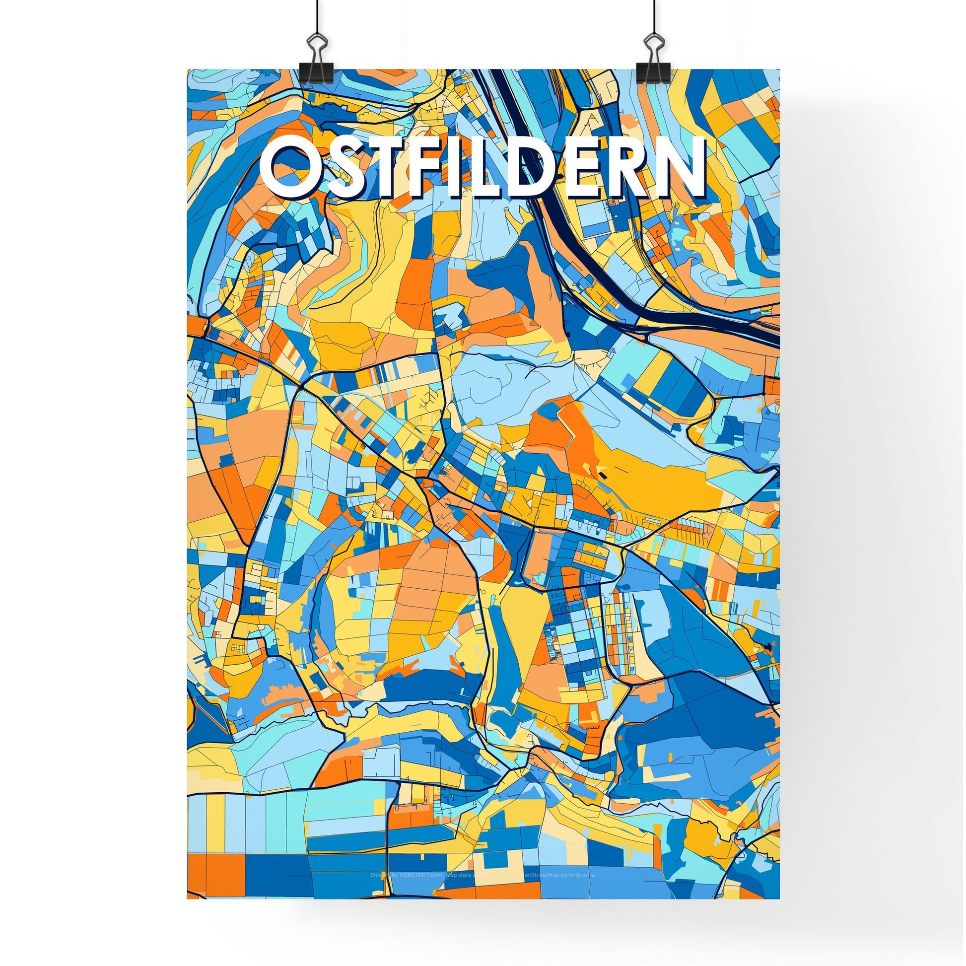 OSTFILDERN GERMANY Vibrant Colorful Art Map Poster Blue Orange