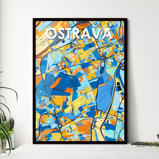 OSTRAVA CZECHIA Vibrant Colorful Art Map Poster Blue Orange