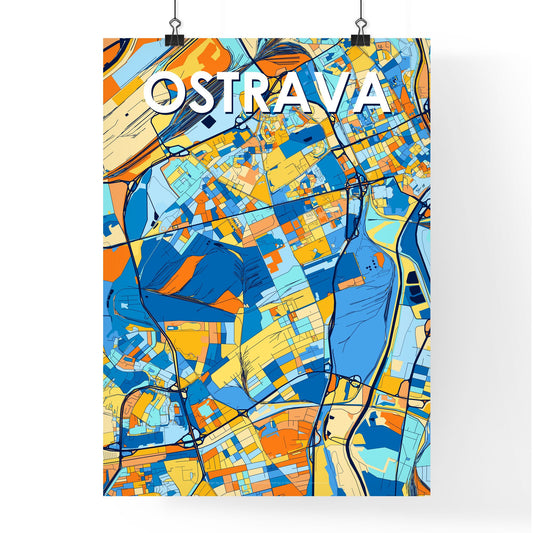 OSTRAVA CZECHIA Vibrant Colorful Art Map Poster Blue Orange