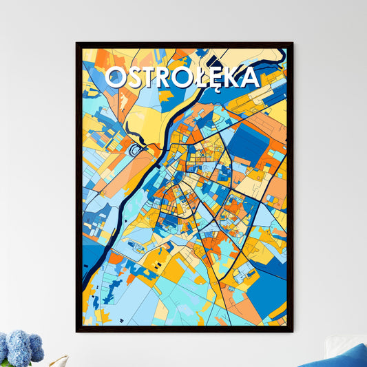 OSTROŁĘKA POLAND Vibrant Colorful Art Map Poster Blue Orange
