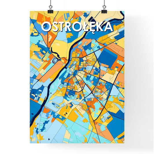 OSTROŁĘKA POLAND Vibrant Colorful Art Map Poster Blue Orange