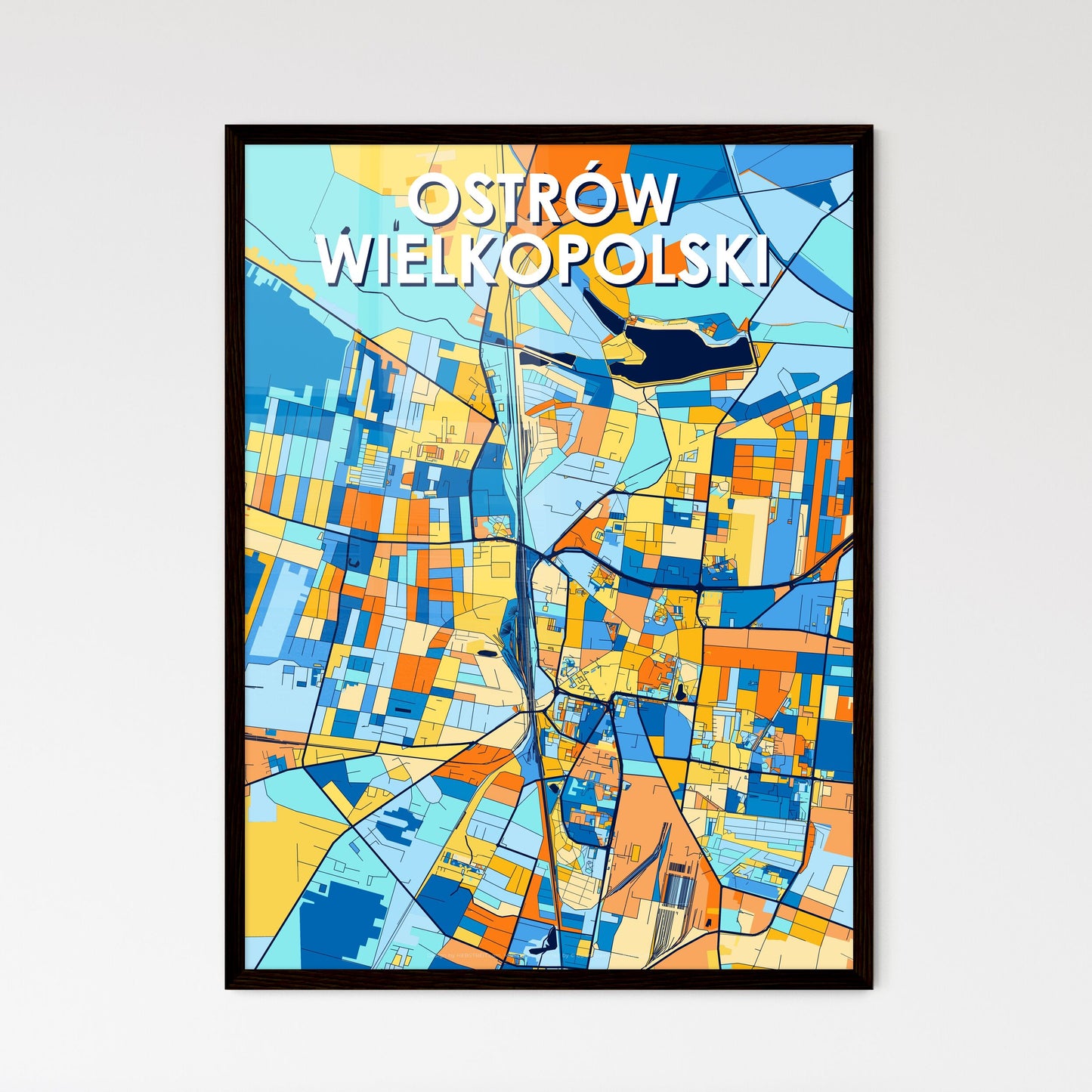 OSTRÓW WIELKOPOLSKI POLAND Vibrant Colorful Art Map Poster Blue Orange