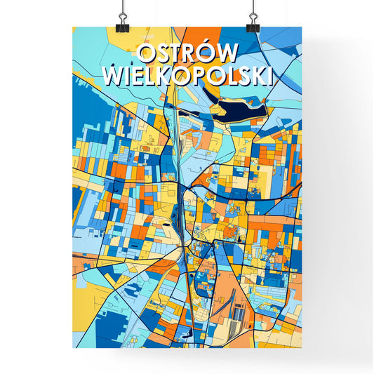OSTRÓW WIELKOPOLSKI POLAND Vibrant Colorful Art Map Poster Blue Orange