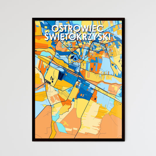 OSTROWIEC ŚWIĘTOKRZYSKI POLAND Vibrant Colorful Art Map Poster Blue Orange