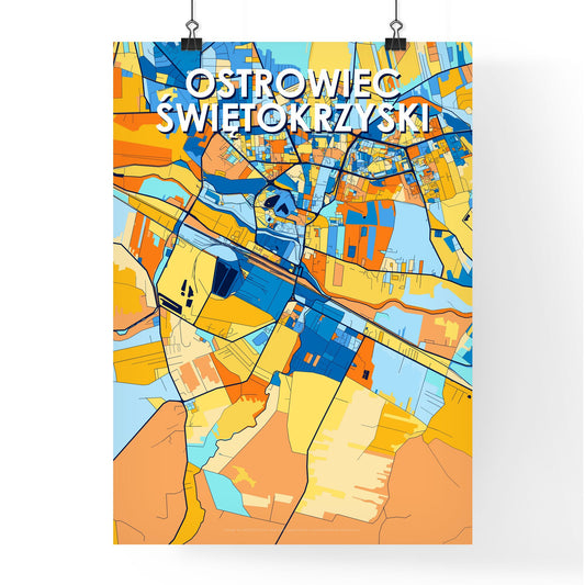 OSTROWIEC ŚWIĘTOKRZYSKI POLAND Vibrant Colorful Art Map Poster Blue Orange