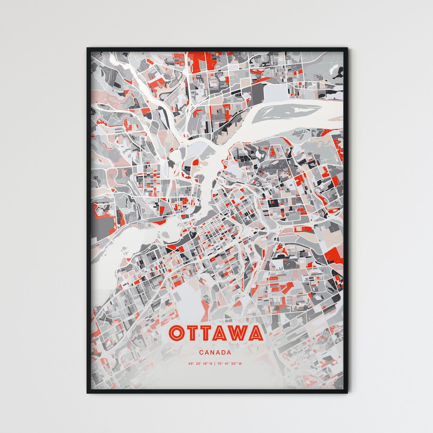 Colorful Ottawa Canada Fine Art Map Modern Expressive