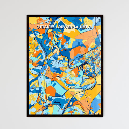 OTTIGNIES-LOUVAIN-LA-NEUVE BELGIUM Vibrant Colorful Art Map Poster Blue Orange