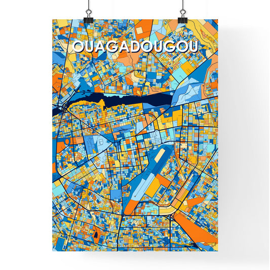 OUAGADOUGOU BURKINA FASO Vibrant Colorful Art Map Poster Blue Orange