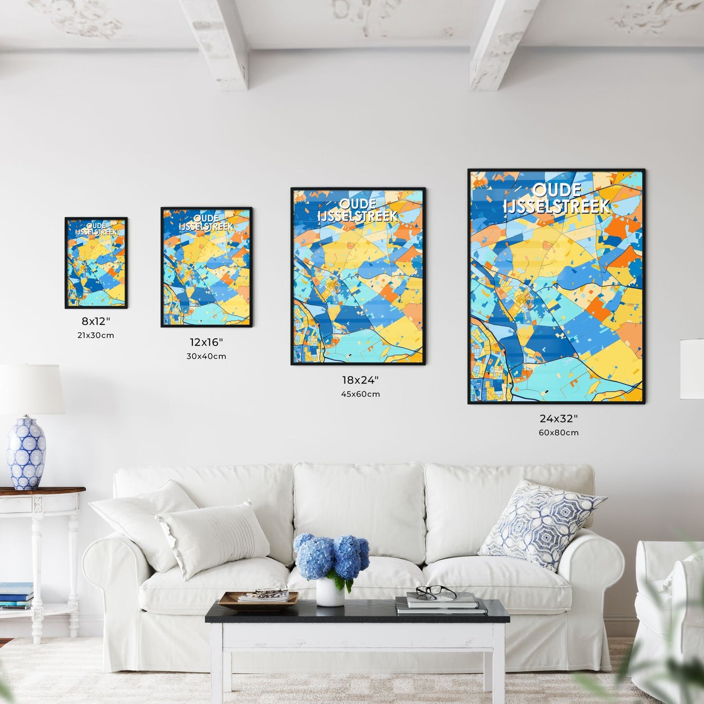 OUDE IJSSELSTREEK NETHERLANDS Vibrant Colorful Art Map Poster Blue Orange