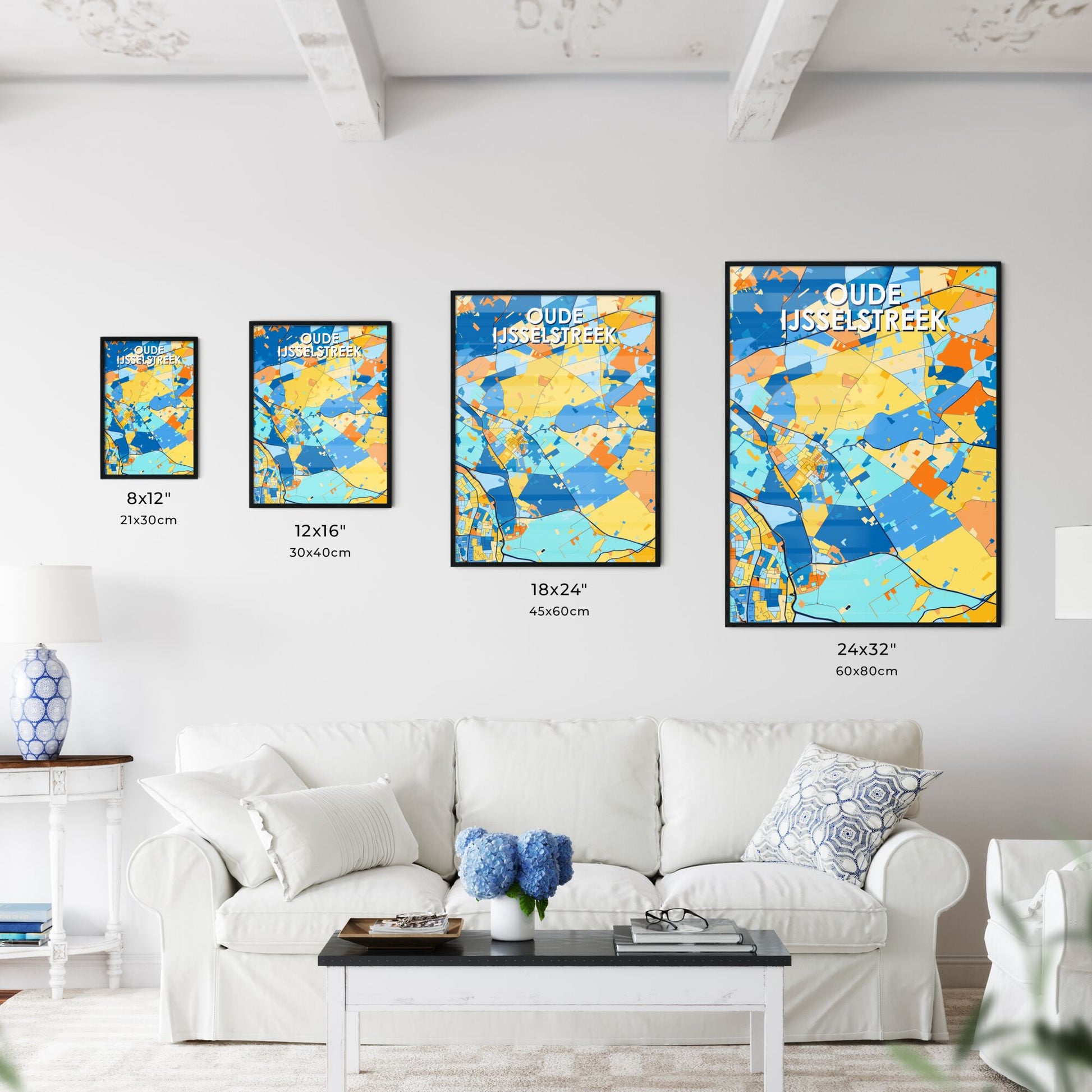 OUDE IJSSELSTREEK NETHERLANDS Vibrant Colorful Art Map Poster Blue Orange