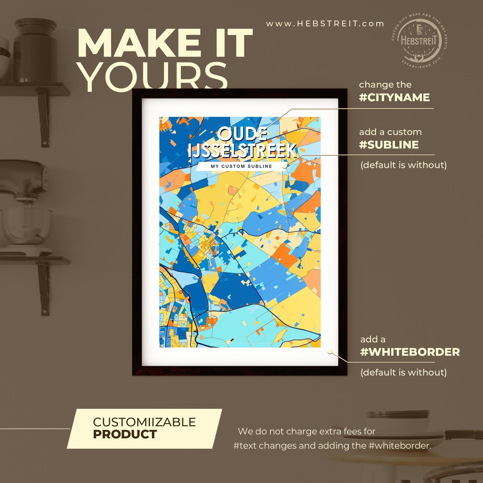 OUDE IJSSELSTREEK NETHERLANDS Vibrant Colorful Art Map Poster Blue Orange