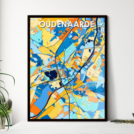 OUDENAARDE BELGIUM Vibrant Colorful Art Map Poster Blue Orange