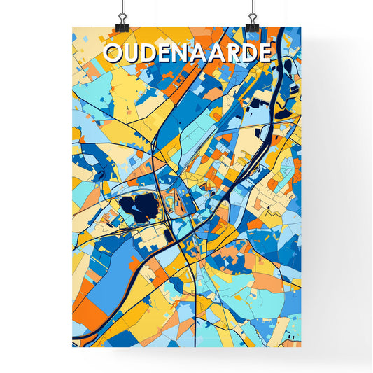 OUDENAARDE BELGIUM Vibrant Colorful Art Map Poster Blue Orange