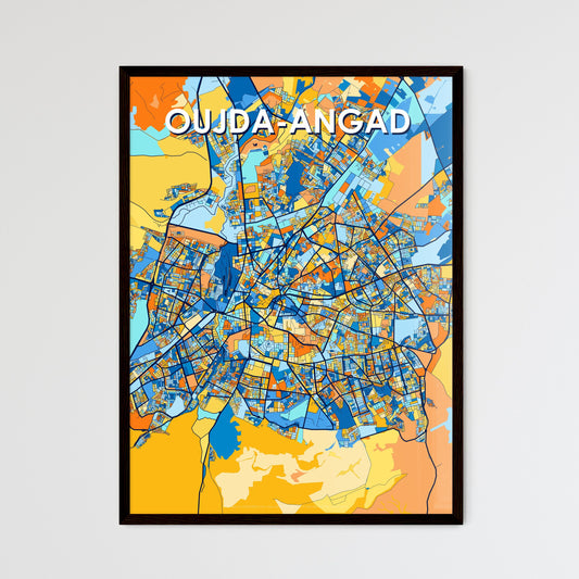 OUJDA-ANGAD MOROCCO Vibrant Colorful Art Map Poster Blue Orange