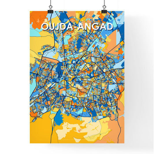 OUJDA-ANGAD MOROCCO Vibrant Colorful Art Map Poster Blue Orange