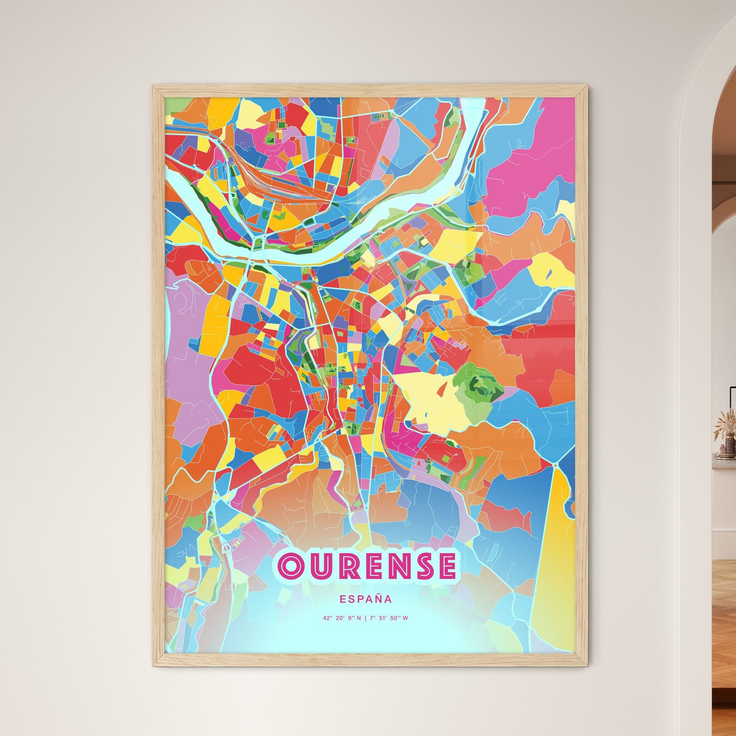 Colorful Ourense Spain Fine Art Map Crazy Colors