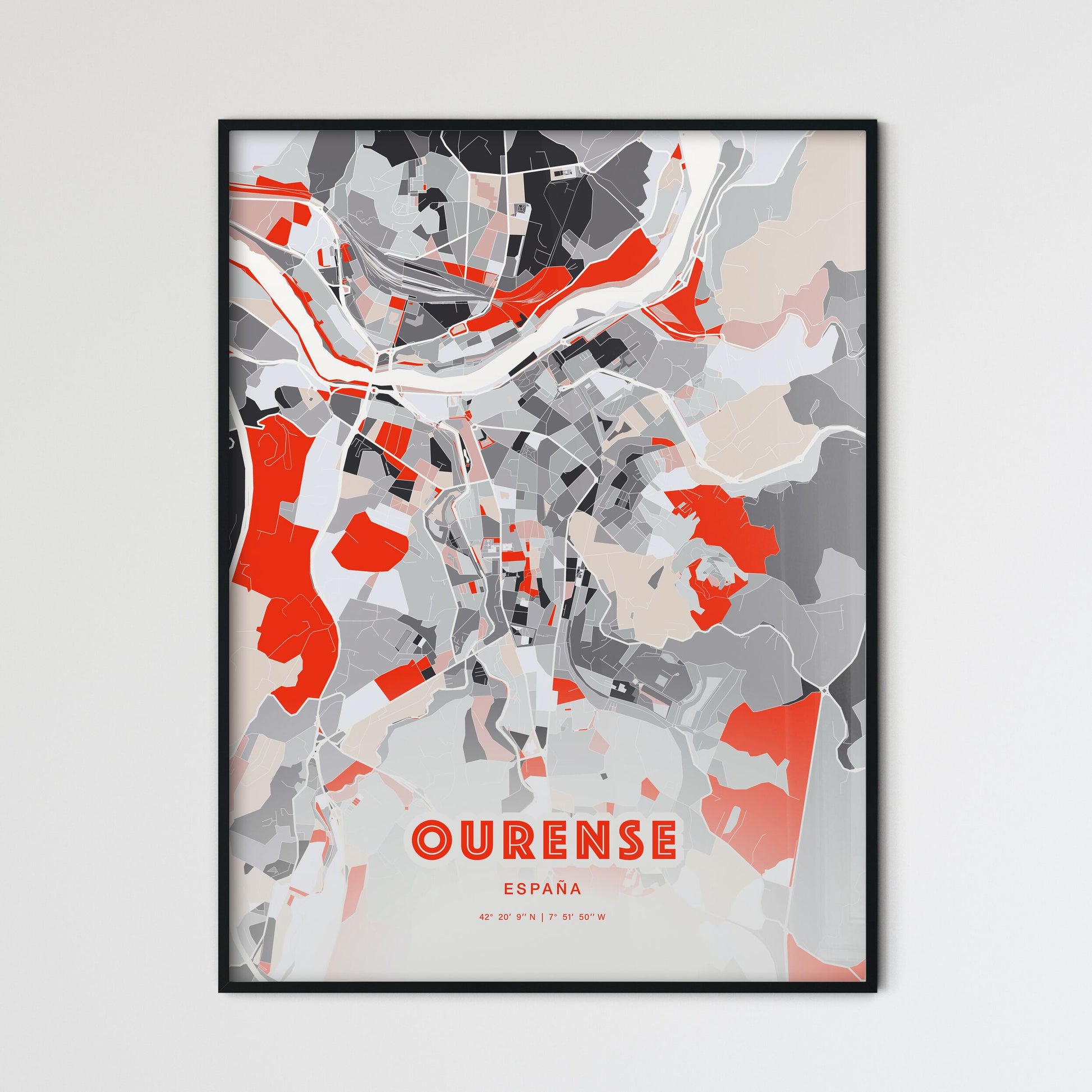 Colorful Ourense Spain Fine Art Map Modern Expressive