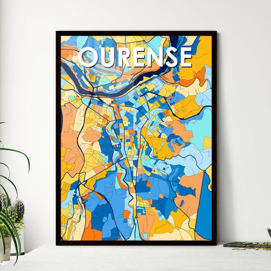 OURENSE SPAIN Vibrant Colorful Art Map Poster Blue Orange